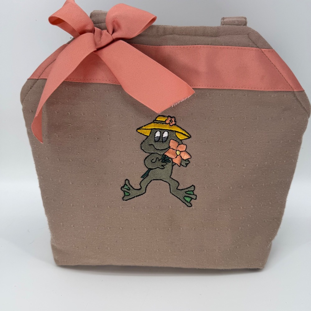 Frog Canvas Tote Bag Embroidered Frog Cottagecore Fairycore Frog Enthusiast
